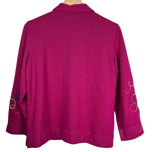 Vintage 80’s Koret Cardigan Fuchsia Rainbow Embroidery Petite Medium - Picture 4 of 12
